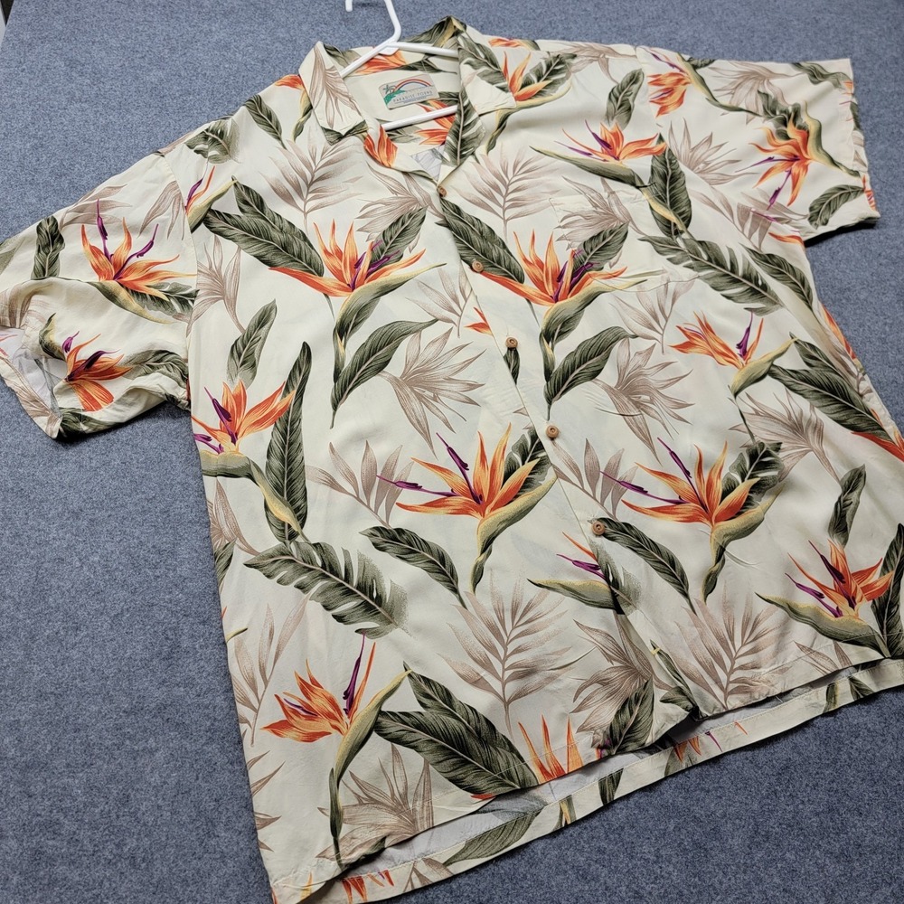 Paradise Found Shirt Mens 3XL White Bird Of Paradise Hawaiian Aloha Rayon Camp